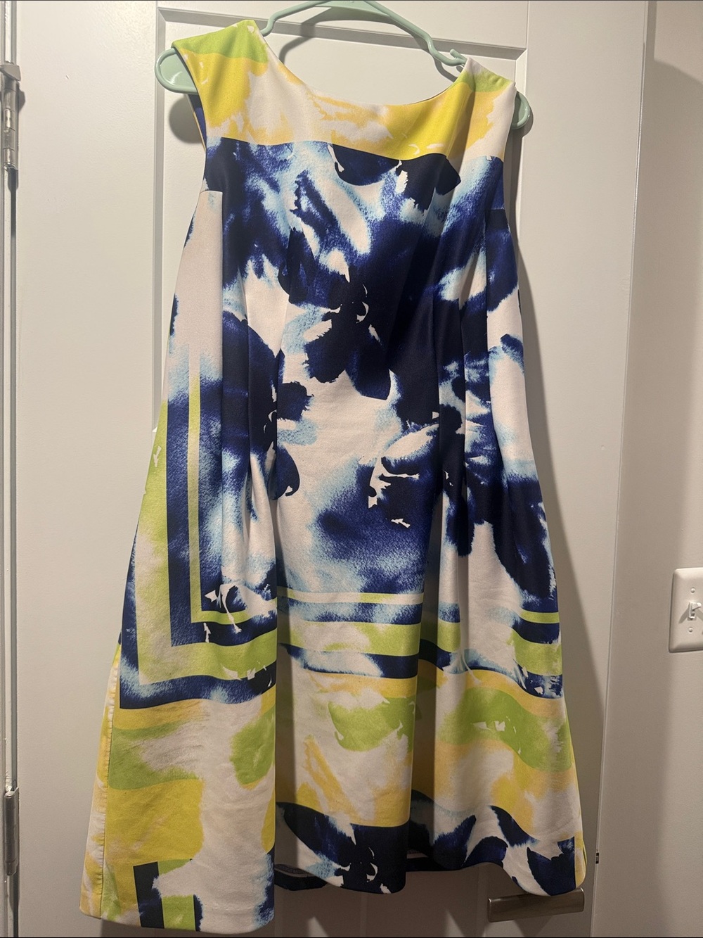 Vince Camuto Navy, Lime & White Floral A-Line Skirt